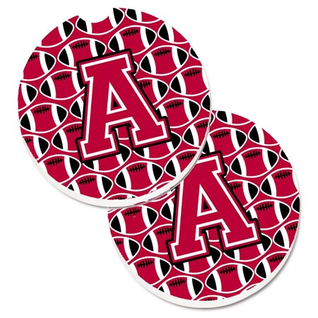 Carolines Treasures Letter A Football Crimson and White Set of 2 Cup Holder Car Coaster CJ1079-ACARC